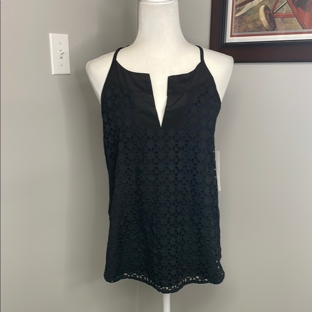 NWT Athleta Black Eyelet Dunes Halter Tank Top size small
